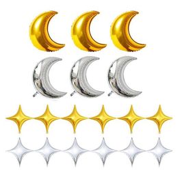 Party Decoration 18 PCS Moon And Four-pointed Star Shaped Mylar Balloons 30 Inch 10 Birthday Anniversary