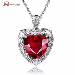 Victoria Style Restoring Ancient Ways Heart Shape Love Created Ruby Necklaces & Pendants For Women Fashion 925 Silver Jewellery