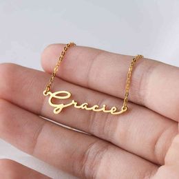 Designer Necklace Luxury Jewelry Handwriting Style Name Personalized Stainless Steel Signature Font Nameplate Choker Women Gifts