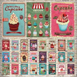 Cupcake Vintage Metal Poster Retro Ice Cream Metal Tin Sign Wall Art Decoration for Restaurant Diner Bistro Iron Painting Plate H1110