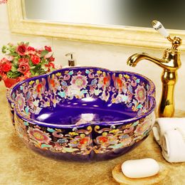 China Handmade Lavabo Washbasin bathroom sink bowl countertop Flower Shape Ceramic wash basin sinkgood qty