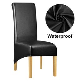 Waterproof PU Fabric Long Back Chair Cover King Covers Elastic Washable Home el Banquet 211116