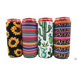 17*8.5cm Can Cooler Slim Can Insulators Neoprene Beverage Beer Cooler Collapsible Cola Bottle Koozies Cactus Leopard Can Sleeve DAF107