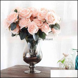 Decorative Flowers & Wreaths Festive Party Supplies Home Garden Rose Artificial Flower Bouquet Silk For Wedding Fake Dry Natural Decoration
