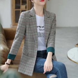 Women's office suit casual professional ladies blazer Checked Long Sleeve Jacket High quality fabric small 210527
