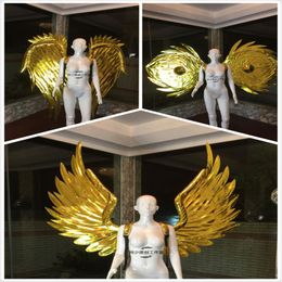 Party Decoration KS22 Catwalk Ballroom Dance Stage Costumes Gold Mirror Wings Dj Wears Backplane Perform Dress Armor Outfits Clothe Disco