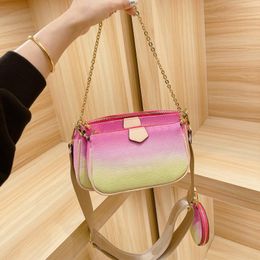 Handbags Women Shoulder Bags Tote Bags Fashion Genuine Leather Gradient Colour Spray Painting Patchwork Colour Letter 896637