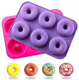 6 Cavity Silicone Donut Baking Moulds Pan Non-Stick Full-Sized Safe Mould Tray Maker for Cake Biscuit Bagels Muffins Heat Resistance