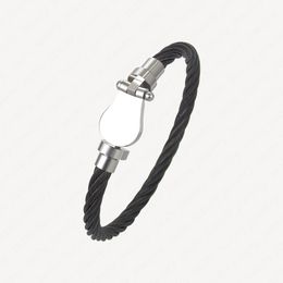 Fashion Horseshoe Cable Bracelet White Gold Plated Black Stainless Steel Bracelets Bangles for Men Women Gift Accessories with Jewellery Pouches Wholesale