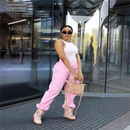 Fall Winter Product Casual Pure Bady Pink Sports Pants With Thickened Air Layer High Waist Trousers Stacked Legging 210525