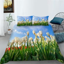 Bedding Sets 3D White Flowers Printing Floral Set Quilt Cover With Pillowcases Duvet Home Decor Drop