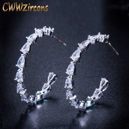 Fashion Brand Jewellery Half Round Water Drop Gorgeous White CZ Crystal Hoop Earrings for Women CZ152 210714