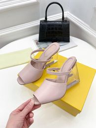 2022 fashion women's high heel sandals open toe half slippers leather transparent heel shoes 35-42 luxurious atmosphere