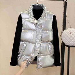 Autumn Winter Puffer Vest Women Slim Sleeveless Stand Collar Silvery Jacket Femlae Body Mujer Plus Size Parka 210525