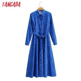 Tangada Fashion Women Blue Leopard Print Shirt Dress Spring Arrival Long Sleeve Ladies Midi Dress Vestidos 1F27 210609
