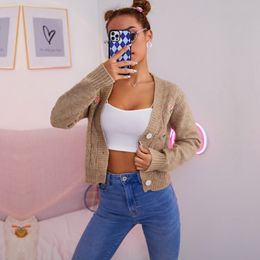 Knitted Cardigan Women Sweater Woman Autumn Clothing Female Coat Cardigans Long Sleeve Top Girls Clothes Short Sweaters 2021