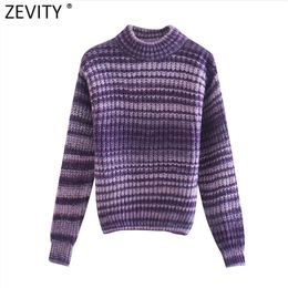 Women Vintage Turtleneck Striped Gradient Knitted Sweater Female Chic Long Sleeve Casual Pullovers Leisure Tops S542 210416