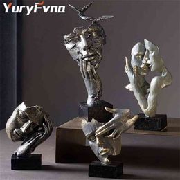 YuryFvna Lovers Sculpture Abstract Romantic Couple Statues Modern Creative Figurines Handmade Ornaments Home Decor Gifts 210811