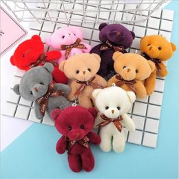 13cm Cute Cartoon Erect Bow Bear Plush Toy Mini Animal Stuffed Plush Pendant Bouquet Bear Toy For Party Wedding Gift