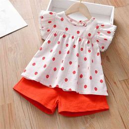 Summer Suit Children Clothes Strawberry Print Top+Shorts 2Pcs Clothing Sets Girl Baby 210528
