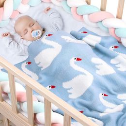 Infant Baby Boy Girl Cartoon Animal Swan Knit Blanket Autumn Winter born Quilt Boys Girls Hold 210429