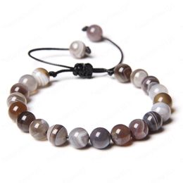 Natural Stone String Beads Braided bracelet Grey Agates stones for male female Adjustable Woven Bracelets