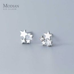100% Real 925 Stelring Silver Charm Stars Clear Zircon Stud Earrings Pin For Women 925 Sterling Jewelry Gift 210707