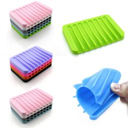 NEW Anti-skid Soap Dish Silicone Soap Holder Tray Storage Soap Rack Plate Box Bath Shower Container Bathroom Accessories 2073 V2