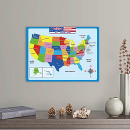 60 * 45 cm Mappa America Adesivi murali Bambini Geografia Apprendimento Educazione della prima infanzia Poster Pareti Grafico Aula KKB7062