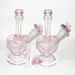 New Design Glass Water Pipes Bongs hookah with 14mm Joint pink heart shape glass bowl Beaker Bong smoking Pipe Oil Rigs