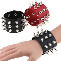 Bangle Unique 3 Rows Spikes Rivet Stud Wide Cuff Leather Punk Gothic Rock Unisex Harness Bracelets For Women Men JewelryBangle