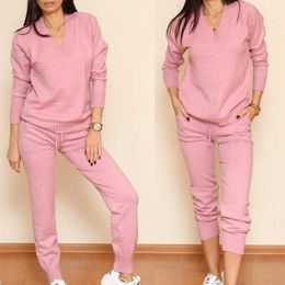 Women sweater suits sets Autumn winter thick soft artificial wool knitted pullovers +long Pant Casual 2PCS Track Suits 210930