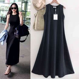 Korea Summer Fashion Elegant Casual Home Black Personality Large Size Sleeveless Dress Women 16F1148 210510