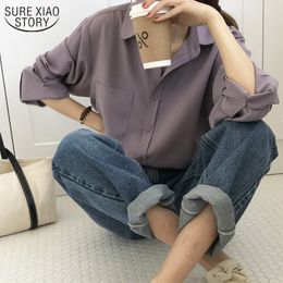 Solid Women's Shirts Autumn Long Sleeve Chiffon Blouse Plus Size Single Breasted Tops Feminine Casual Cardigan 11364 210508