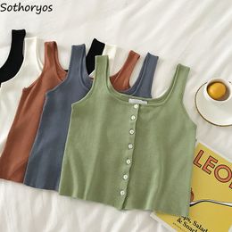 Tank Tops Women Summer Knit Single-breasted Solid Sexy Korean Style Skinny All-match 5 Colours Chic Simple Elegant Ulzzang Slim X0507