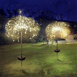 -Solar alimentato all'aperto Globo Globo Dandelion Fireworks Lampada Flash String String 90 / 120/150 LED per giardino Prato Giardino Lampada da festa