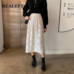 Spring White Women Elegant Pleated Long Skirts High Waist Harajuku Tulle A-Line Mid-Calf for Female 210428