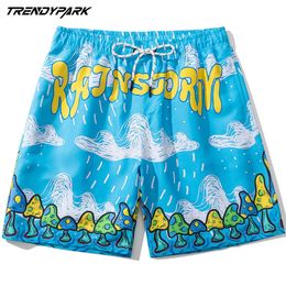 Men Beach Board Short Funny Cartoon Printed Summer Oversize Pockets Streetwear Harajuku Drawstrings Casual Quick Dry Shorts 210601