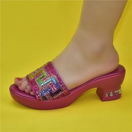 Dress Shoes African Wedding Decorated With Rhinestone Luxery Women Open Toe Slip On Italian Ladies And Sandals