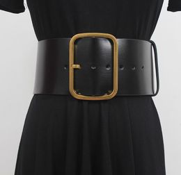 Belts Women's Runway Fashion Black Genuine Leather Cummerbunds Female Dress Corsets Waistband Decoration Wide Belt R1882