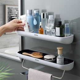 Bathroom Shelf No Drill Organiser Wall Mounted Shampoo Spices Shower Storage Rack Holder With Towel Bar Accessories 211112