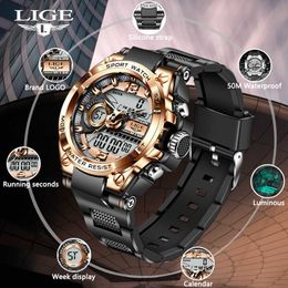 LIGE Sport Watch Men Waterproof Wristwatch Alarm Men's Clock Digital Military Army Quartz Watches Male Relogio Masculino+Box 210527