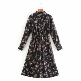 Women Vintage Paisley Printing Midi Shirt Dress Female Long Sleeve Clothes Casual Loose Vestido D6903 210430