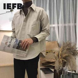 IEFB Korean Fake Two Pieces Long Sleeve Shirt For Men Loose Oversize Patchwork High Collar Trendy Fashion Blouse 9Y5166 210524