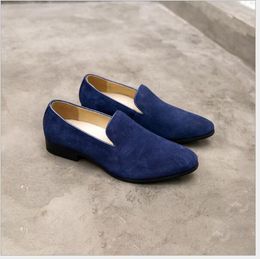 Brand Men Black Loafer Shoes Fashion Round Toe Slip On Business Leisure Faux Suede Daily Blue Zapatos Size 38-44