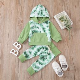 Große Tasche Neugeborenen Mädchen Outfits Krawatte Färben Baby Kleidung Lange Sleeve Infant Junge Mit Kapuze Tops Hosen 2 stücke Sets Designer baby Kleidung BT5805