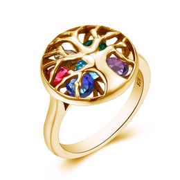 18K Gold Color Custom Ring Personalized Unique Real 925 Sterling Silver Tree Of Life Gemstone Trendy Fine jewelry Christmas Gift