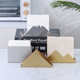 Display Stand Desktop Accessories Metal Card Holder Home Office Paper Rack Iron Art Tissue Triangle Shape Container 210607