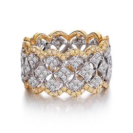 Size 5-10 Stunning Luxury Jewelry 925 Sterling Silver&Gold Fill Pave White Sapphire CZ Diamond Women Wedding Bridal Ring Gift