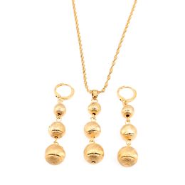 Bead Pendant Necklaces Earrings Sets For Women Teenage Girls Gold Colour Round Balls Jewellery Party Gifts